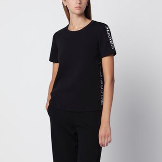 Max Mara T-shirt nera in misto cotone con ricamo logo