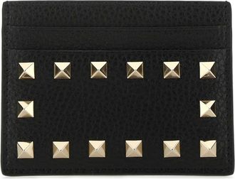 Valentino Garavani Black Leather Rockstud Card Holder