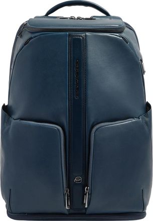 Piquadro Victor Tweekamer Leren Laptoprugzak 15.6 - Heren - Rugzakken - Blauw - ONE Size - Leer - Tassen