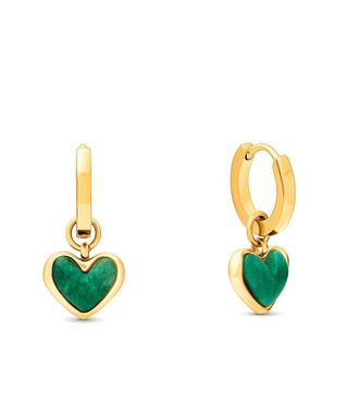 Abbott Lyon Orecchini a cerchio stretti in acciaio inossidabile resistente allacqua placcato oro 18 carati con cuore in quarzo verde