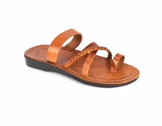 Jerusalem Sandals Womens Sophia Braided Flat Sandals In Honey