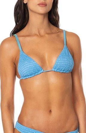 Maaji Ocean Drift Row Smocked Reversible Bikini Top in Blue at Nordstrom, Size Medium