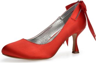 Generic Wedding Shoes Bridal Womens Low Closed Round Toe High Heels Classic Slip on Sexy Satin Stiletto Formal Dress Heel Shoes 7Cm,red,9 UK