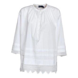 Polo Ralph Lauren Blouses, female, White, Size: XS Crochet-Trim Cotton Shirt
