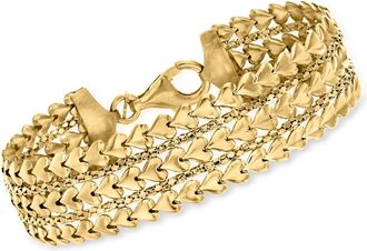 Ross-Simons Italian 18kt Gold Over Sterling Multi-Row Heart Bracelet
