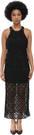Off-white Black Crochet Halter Neck Midi Dress
