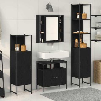 vidaXL Vidaxl - Juego De Gabinetes De Ba&ntilde;o 4 Pcs Roble Negro 33 X 33 X 185.5 Cm