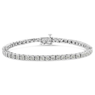 House of Brilliance 925 Sterling Silver 1.0 Cttw Miracle-Set Diamond Round Faceted Bezel Tennis Bracelet (I-J Color, I3 Clarity) - 8