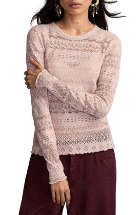 Lucky Brand Lace Long Sleeve Crewneck Top in Sepia Rose at Nordstrom, Size Medium