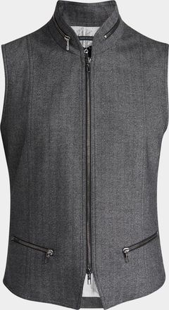 Giorgio Armani Mens Chevron Wool and Cashmere Zip-Collar Vest