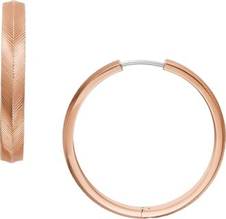 Fossil Womens Harlow Linear Texture Rose Gold-Tone Stainless Steel Hoop Earrings
