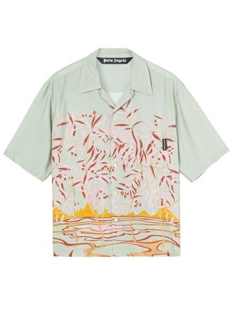 Palm Angels Lagoon-print short-sleeved shirt - men - Viscose/Polyester - 42 - Green