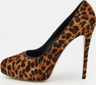 Le Silla Brown Leopard Print Calf Hair Platform Pumps