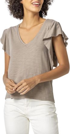 Lilla P Womens Flutter V Neck Top