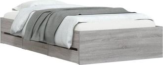 vidaXL Bed Frame with Drawers without Mattress Grey Sonoma 75x190 cm Small Single Vidaxl