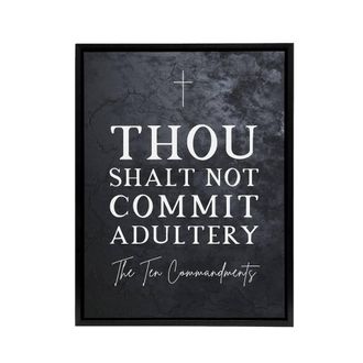 Artery8 Ten Commandments Adultery Bible Quote Framed Canvas Wall Art Print in Grey | Size: W24 x H32
