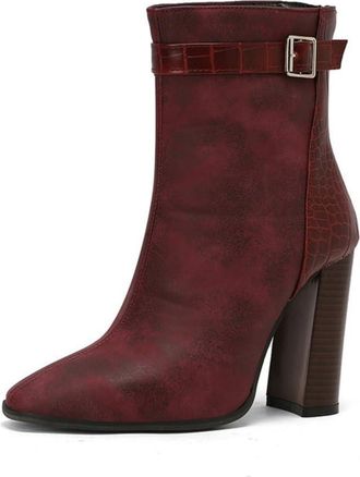 Generic Womens Square Toe Block Heel Chelsea Ankle Boots Retro Style for Daily Versatile Wear,Red,6.5 UK