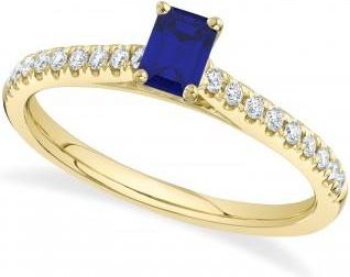 Allurez Emerald Cut Blue Sapphire & Diamond Engagement Ring 14K Yellow Gold (0.94ct)