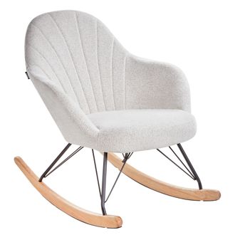 Beliani Beliani - Silla Mecedora De Tela Asiento De Poli&eacute;ster Patas De Metal Patines De Madera Dise&ntilde;o Moderno Blanco Crema Skale