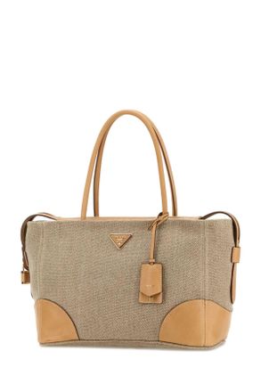 Prada Womens Cappuccino Canvas Shopping Bag Corda+naturale Borse A Mano
