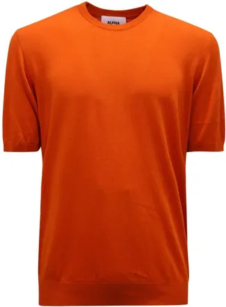 Alpha Studio Gebreide Katoenen Cr&ecirc;pe Trui - Heren - T-shirts - Oranje - 2XL - Katoen - Tops