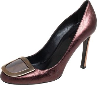 Roger Vivier Metallic Brown Leather Ecusson Pumps