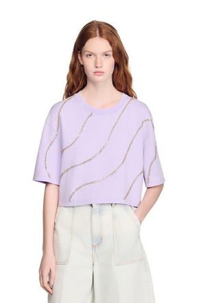 Sandro Rhinestone cropped T-shirt in Mauve at Nordstrom, Size X-Small