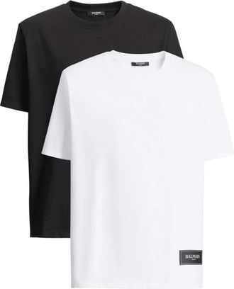 Balmain Logo-Patch Katoenen T-shirt - Heren - T-shirts - Zwart - 2XL - Katoen - Tops