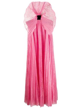 Givenchy pleated detail lace evening dress - women - Silk/Cotton/Polyamide/Viscose/Viscose - 40 - Black