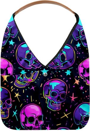 Generic Colored Skull Head Pattern Reusable Lightweight Grocery Bags - Foldable Into Compact Pouch, Washable & Sturdy, Multipurpose for Shopping and Travel