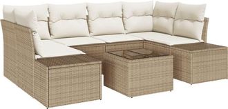 vidaXL Sofa Set with Cushion 7 pcs Beige Poly Rattan vidaXL