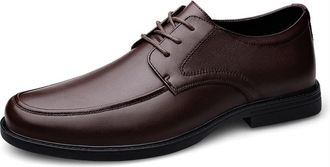 Generic Oxford Shoes for Men Lace Up Apron Toe Derby Shoes Faux Leather Low Top Slip Resistant Rubber Sole Block Heel Prom(Darkbrown,7.5 UK)