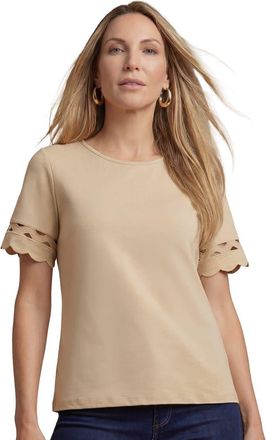 Jessica London Scallop Trim Tee in New Khaki at Nordstrom, Size Medium