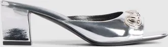 Gucci Womens Signora Slide Sandal, Silver, Leather