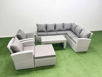 Fimous Rattan Furniture Set 6 Pieces Outdoor Sofa Coffee Table with 2 Chairs in Light Grey