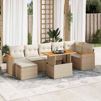 vidaXL Set Sof&aacute;s Jard&iacute;n Y Cojines 8 Pzas Rat&aacute;n Sint&eacute;tico Acacia Beige Vidaxl