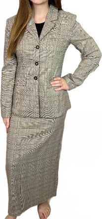 Blu Pepper Plaid Blazer And Pencil Skirt Set In Light Taupe