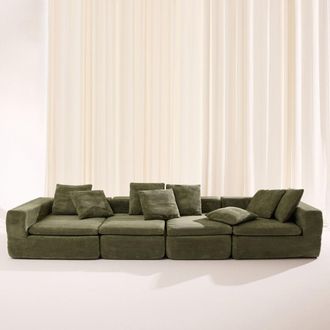 Sweeek Sof&aacute; envasado al vac&iacute;o modular de tela chenilla, 5 plazas, verde