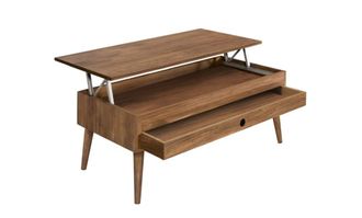 HOGAR 24 Mesa centro elevable con caj&oacute;n deslizante madera maciza encerado