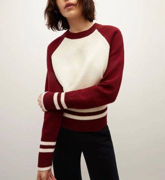 Veronica Beard Ralie Pullover In Ivory/maroon