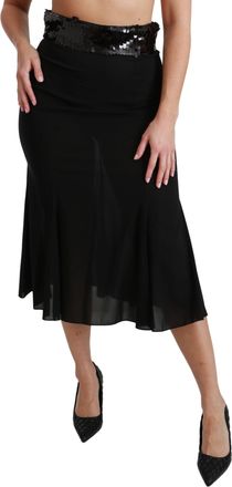 Dolce & Gabbana Black High Waist Mermaid Midi Silk Womens Skirt