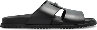 Dolce & Gabbana Leren slippers met applicatie - Heren - Sandalen - Zwart - 40 EU - Leer - Schoenen