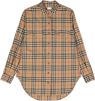 Burberry Beige Check Motif Cotton Shirt