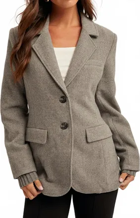 Hem & Thread Cuff Rib Layered Blazer In Grey