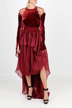 Antonio Berardi Velvet Tie Shoulder Top In Bordeaux