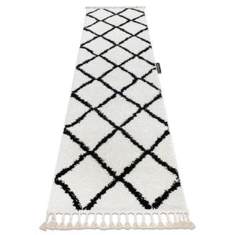 RugsX Rugsx - Alfombra, Alfombra De Pasillo Berber Cross Blanco - Para La Cocina, Entrada, Pasillo White 60x200 Cm