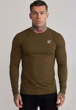 Siksilk Hombres Caqui Verde Essentials Manga Larga Camiseta XXL