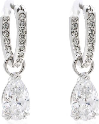 Swarovski Millenia White Rhodium Plated Pear Cut Hoop Earrings