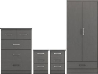 Seconique Seconique - Nevada 2 Door 1 Drawer Wardrobe Bedroom Set - 3D Effect Grey