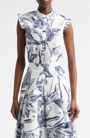 Erdem Print Sleeveless Cotton Shirt in Botanical Engraving Ivory at Nordstrom, Size 14 Us
